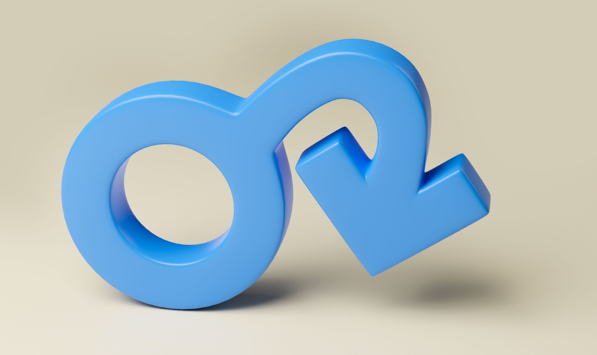 Impotencia, problema sexual para los hombres. Símbolo de género masculino con flecha colgante. Renderizado 3D